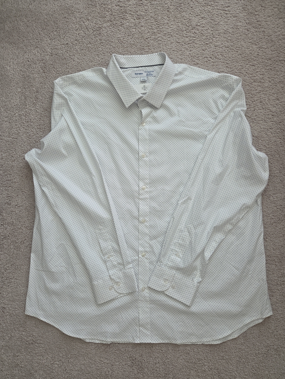 Old Navy Men's White Dress Shirt with Tiny Navy Microdots
